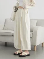 CHIC VEN Women White Pants Solid Casual Elastic Waist High Waisted Pleated Wide Leg Female Trousers  Fold Summer 2025 Clothing - Image 2