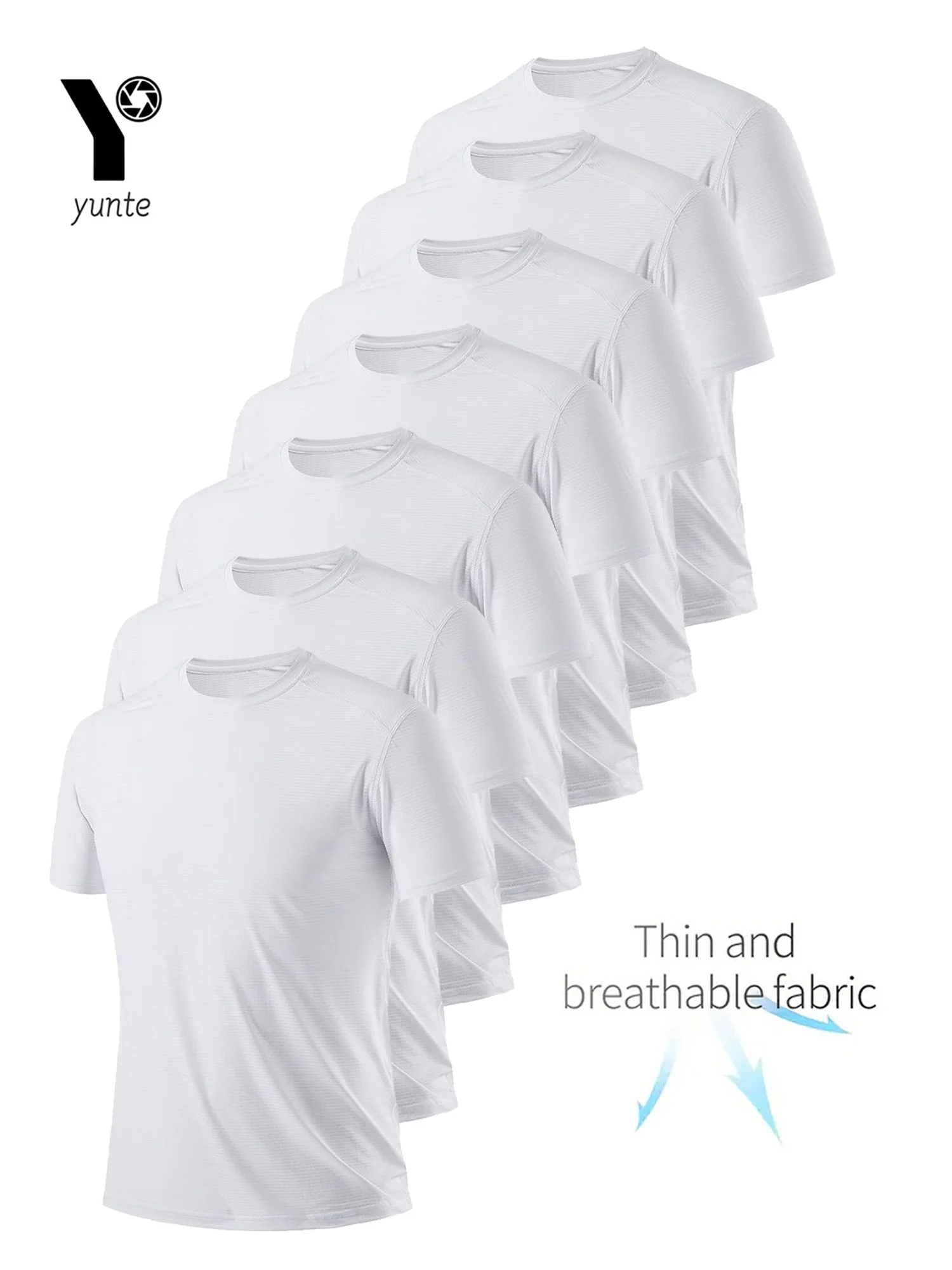 S5f732728340245fe81ecf3da3ca793f0r.webp Round Neck T-Shirt 7-Piece White Ultra-Light Men's Quick-Drying Breathable Sweat-Absorbent Shirt Suitable for Fitness Gym and Ru - Image 1