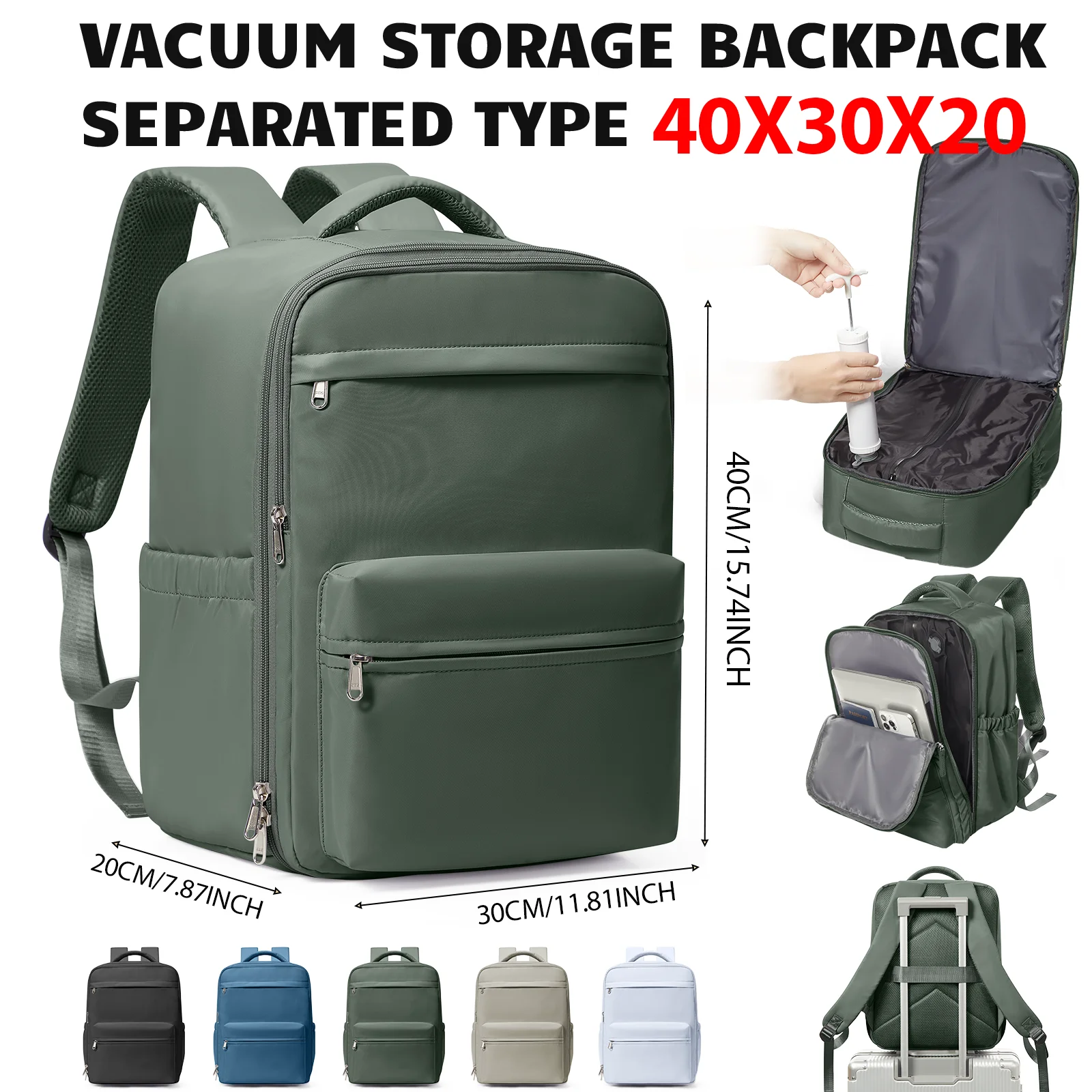 S7f44441c798241d8a87186b541548f06U.webp Ryanair 40x30x20 Travel Backpack Vacuum Compression Backpack with Pump, Wizzair Cabin Bag 15.6" Laptop Travel Bag,Storage Bag - Image 1