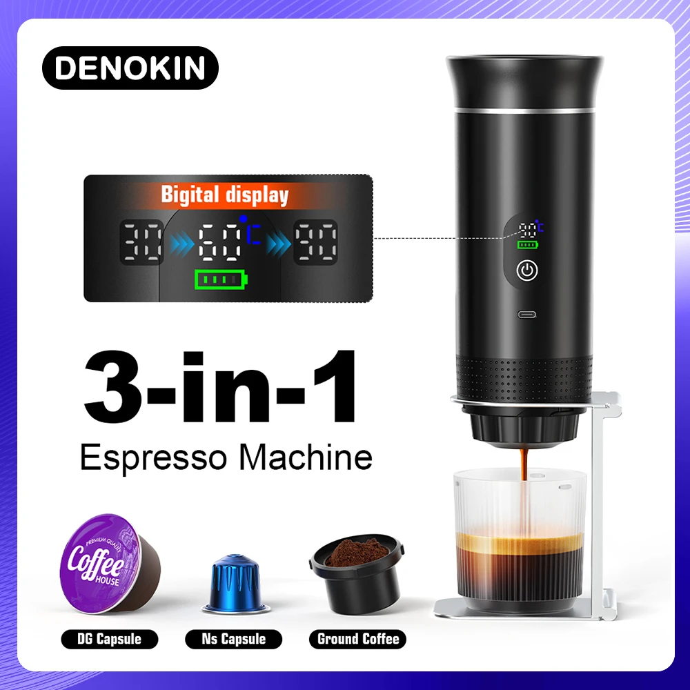 Sb8248c8d0d3d4b4985a6ba0df594d72bj.webp DENOKIN Portable Espresso Coffee Machine With Digital Display 3-in-1 Capsule Coffee Maker for Car & Home Camping Coffee Maker - Image 1
